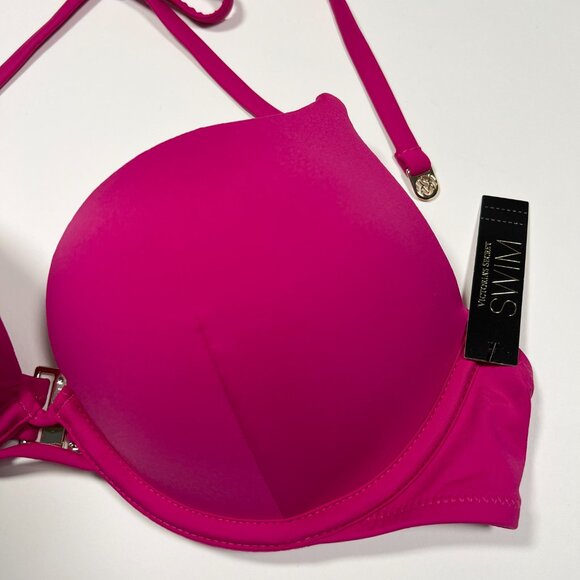 Victoria Secret 34B Bombshell Push Up Bikini Top Halter Add 2 Cups Berry Blush - Picture 4 of 8